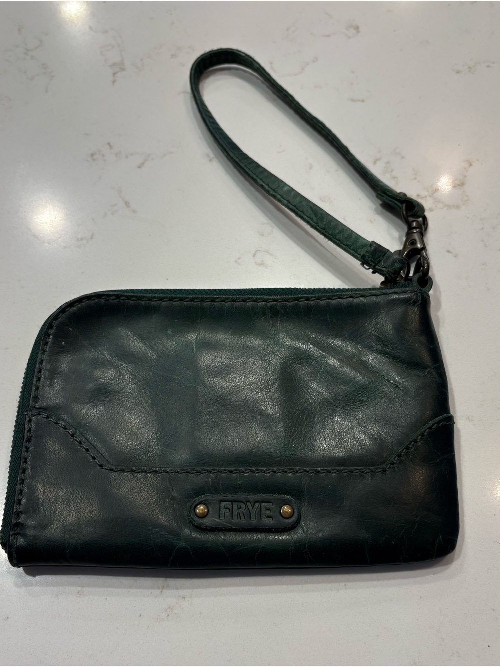 Frye Forest Green Leather Wristlet Clutch